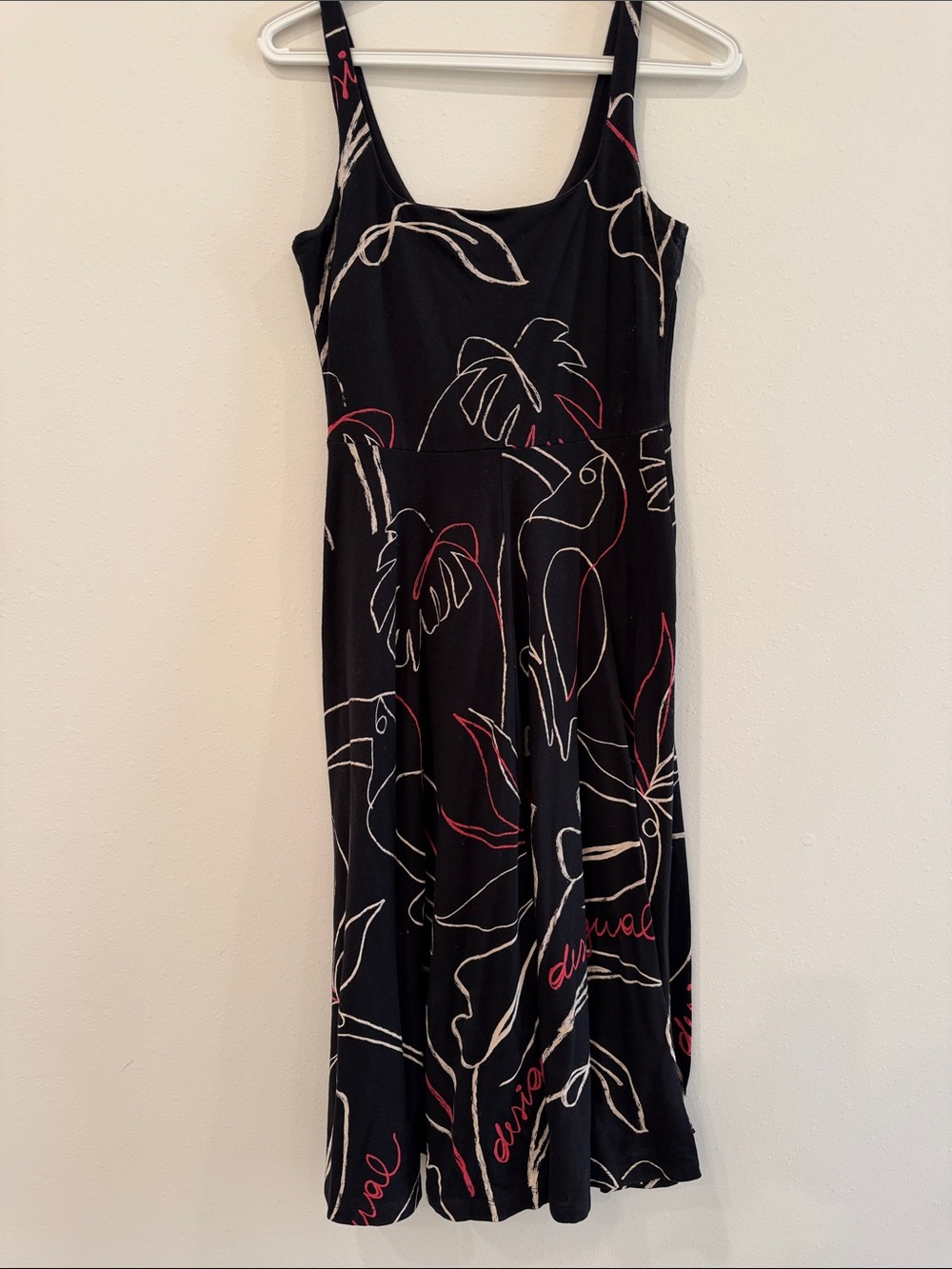 Desigual Black Tropical Print Sleeveless Midi Dress